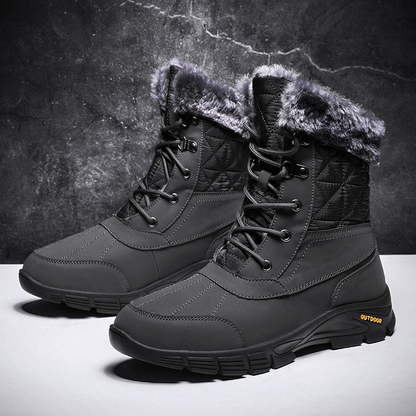 (Limited Time Sale 49%off)Men's Winter Warm Thick Leather Platform Fur Lined Snow Boots Waterproof Non-slip Wear-resistant Winter Boots