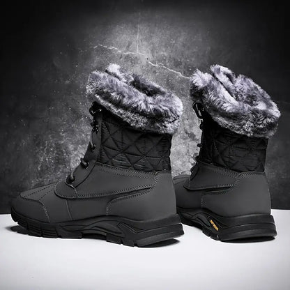 (Limited Time Sale 49%off)Men's Winter Warm Thick Leather Platform Fur Lined Snow Boots Waterproof Non-slip Wear-resistant Winter Boots