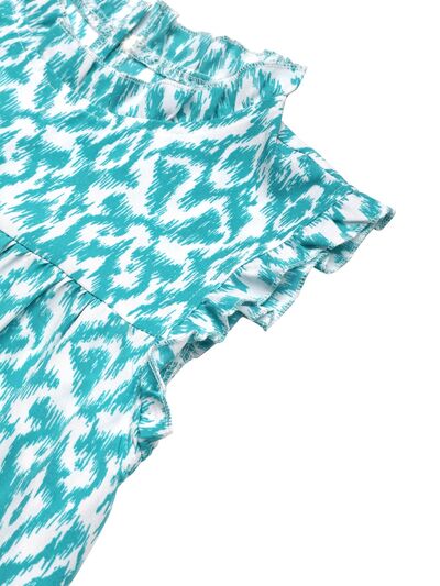 Perfee Printed Frill Sleeveless Mini Dress