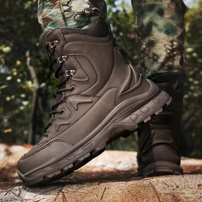 (Limited Time Discount 49% off)Men's Waterproof Ankle Support Tactical Boots Military Anti-Puncture Wide Toe Box Hiking Boots