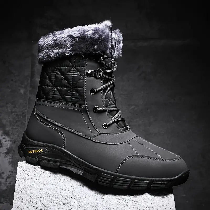 (Limited Time Sale 49%off)Men's Winter Warm Thick Leather Platform Fur Lined Snow Boots Waterproof Non-slip Wear-resistant Winter Boots
