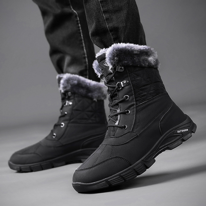 (Limited Time Sale 49%off)Men's Winter Warm Thick Leather Platform Fur Lined Snow Boots Waterproof Non-slip Wear-resistant Winter Boots