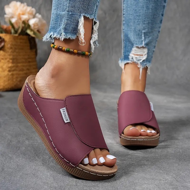 Comfortable Slides with Arch Support - Women's Plain Breathable Sandals