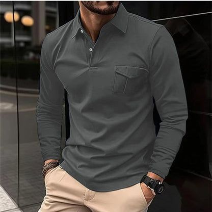 Men's Casual Lapel Polo Long Sleeve Shirt
