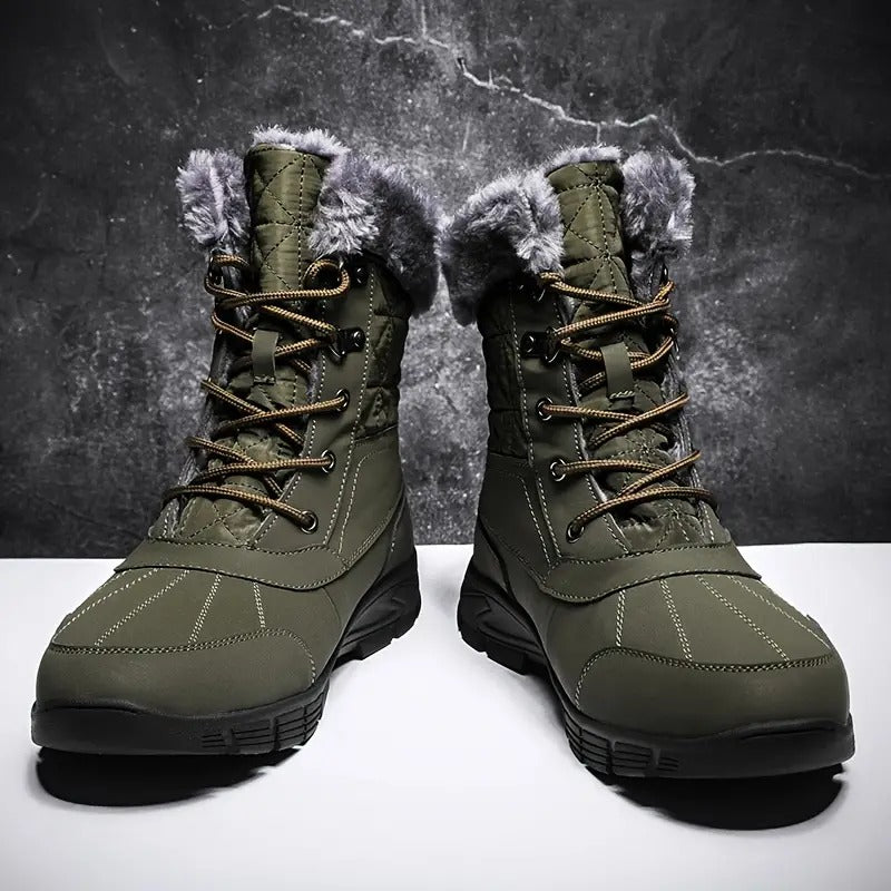 (Limited Time Sale 49%off)Men's Winter Warm Thick Leather Platform Fur Lined Snow Boots Waterproof Non-slip Wear-resistant Winter Boots