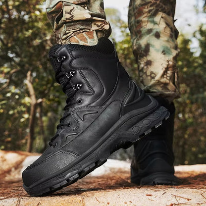(Limited Time Discount 49% off)Men's Waterproof Ankle Support Tactical Boots Military Anti-Puncture Wide Toe Box Hiking Boots